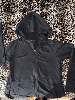 Tangerine Black Full-Zip Hoodie with Silver Zipper